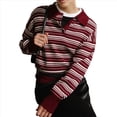 thumbnail image 1 of Camisa de Rayas para Mujer, Larga, Color Block, Cuello con Muescas, Camiseta de Verano Rojo L, 1 of 10
