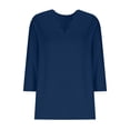 thumbnail image 3 of Vivianyo HD Women's Scallop Notch Neck Knit Top, Solid Three Quarter Sleeve Soft Knit Casual Pullover Shirt for Women, Sizes S-2XL, 3 of 5