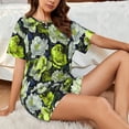 thumbnail image 4 of Wukai Teal floral elegance Print Women's Pajama Set - Short-Sleeve Top and Shorts with Elastic Waistband and Pockets for Loungewear, Yoga, and Casual Wear-X-Large, 4 of 6
