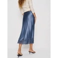 thumbnail image 2 of Blue Lace-Trimmed Satin Midi Skirt With Elastic Waist Slip Style For Party Beach Or Streetwear, 2 of 8