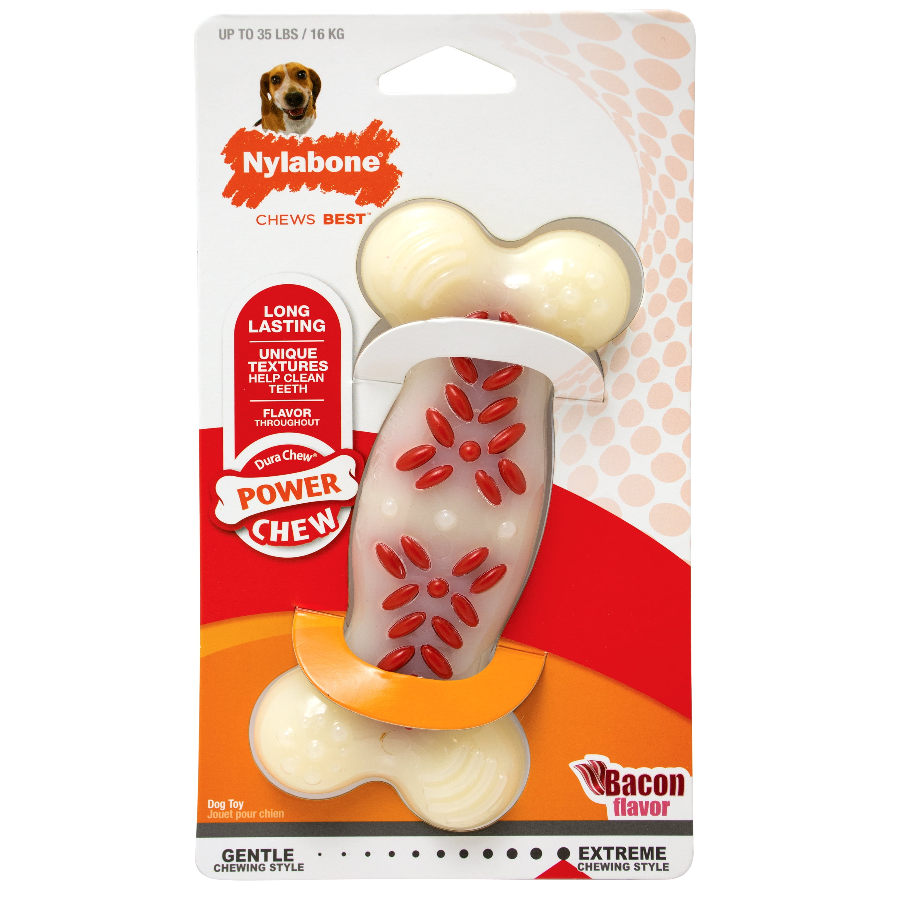 Nylabone Power Chew Action Ridges Chew Toy Bacon Flavor Medium/Wolf - Up to 35 lbs. - Walmart