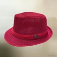 thumbnail image 2 of Men Women Summer Straw Pie Hat Boater Derby Fedora Sun Hats Straw Panama Hat Fedora Beach Sunhats Hats Costume Red Free Size, 2 of 6