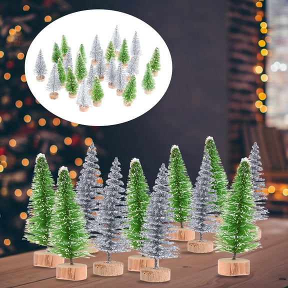 hengzirui 24Pcs Mini Christmas Trees Decoration Fake Snow Frost Trees with Wood Base