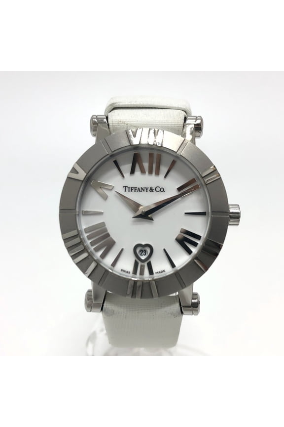 Pre-Owned TIFFANY & Co. Z1300.11.11A20A41A White Ceramic Atlas Quartz Date Watch with Stainless...
