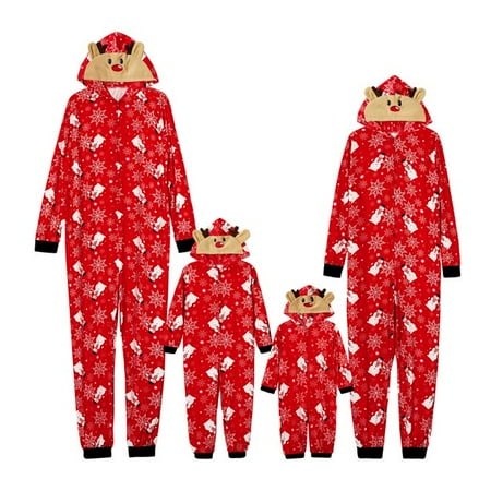 

HESHENG Christmas Family Matching One Piece Pajamas Set Hooded Jumpsuit PJs Parent-Child Zipper Xmas Home-wear Red-Snowman