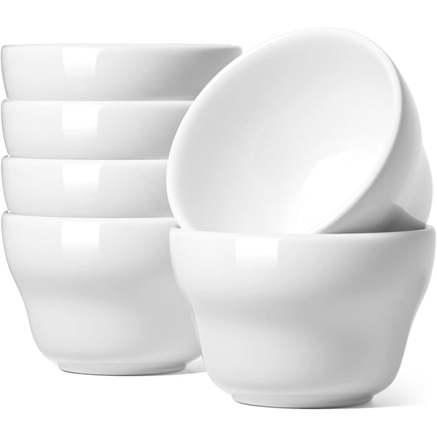 Tazas de caldo de 8 onzas, cuencos de helado, cuencos pequeños para postre, sopa, chile, salsa de café, juego de 6, color blanco