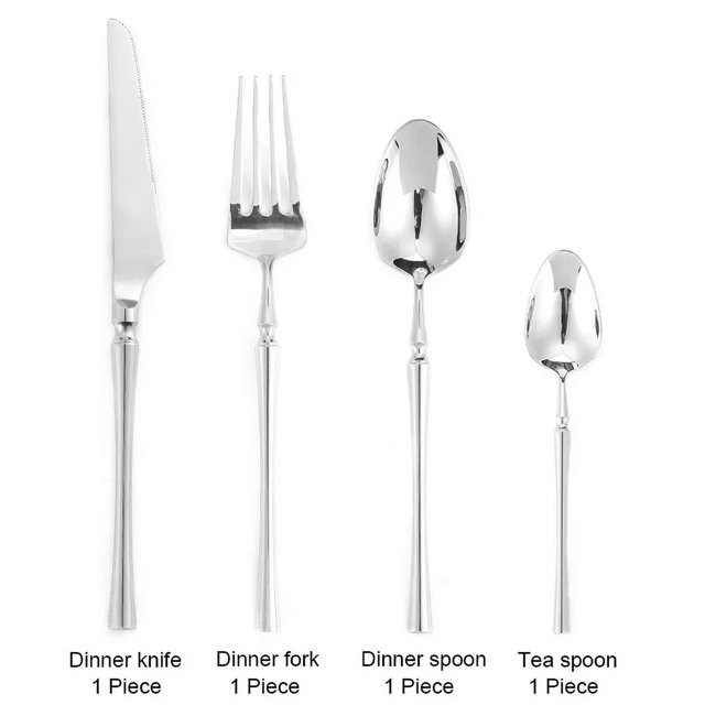 Cubiertos de lujo de acero inoxidable 18/10 de plata brillante, vajilla, palillos, cuchillos, cucharas, tenedores, juego de cubiertos aptos para lavavajillas