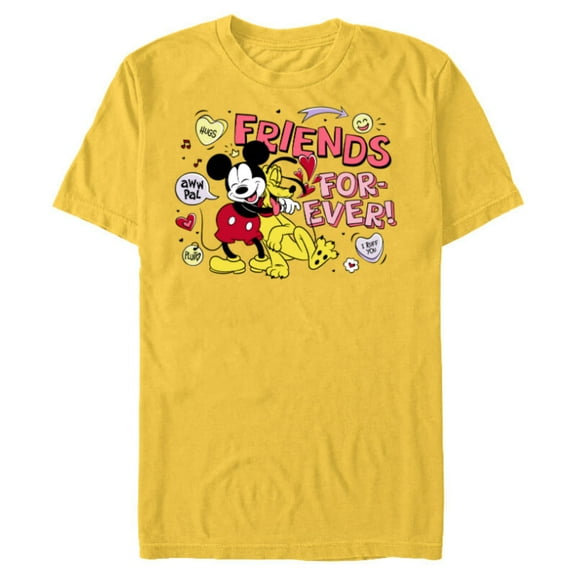 Disney Mickey Pluto Friends Forever! - Short Sleeve Blended T-Shirt for Adults - Customized-Yellow