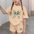 thumbnail image 4 of CYRBOKO Girls Outfit Sets, Elastic Waist Casual Summer Short Sleeve Two-piece Sets Beige Size 4-5 T, 4 of 6