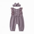 thumbnail image 3 of mgoYE Baby Girl Clothes Outfits Infant Summer Romper Cotton Linen Preemie Newborn Essentials Photography with Headband(Purple,6-12 Months), 3 of 9