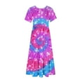 thumbnail image 5 of Nrmvnmi Women's Summer Casual Tie Dye Short Sleeve Crewneck Dress Casual Flowy Tiered Maxi Beach Dress With Pockets Gradient Print Dress Multicolor-S, 5 of 5
