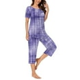 thumbnail image 5 of MuZeFu Women'S Pajama Sets Short Sleeve Shirt and Capri Soft Pajama Sets Women's Round Neck Print Short Sleeve Sleepshirt And Pants Sets Loungewear Pajamas With Pockets, 5 of 6
