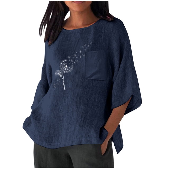 Birdeem Blouse pour Femmes Mode Été Décontractée Chemise Imprimée avec Poche Col Rond Haut Ample