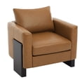 thumbnail image 3 of Christopher Knight Home Modern PU Leather Upholstered Accent Armchair with Rubberwood Legs, Brown, 3 of 10