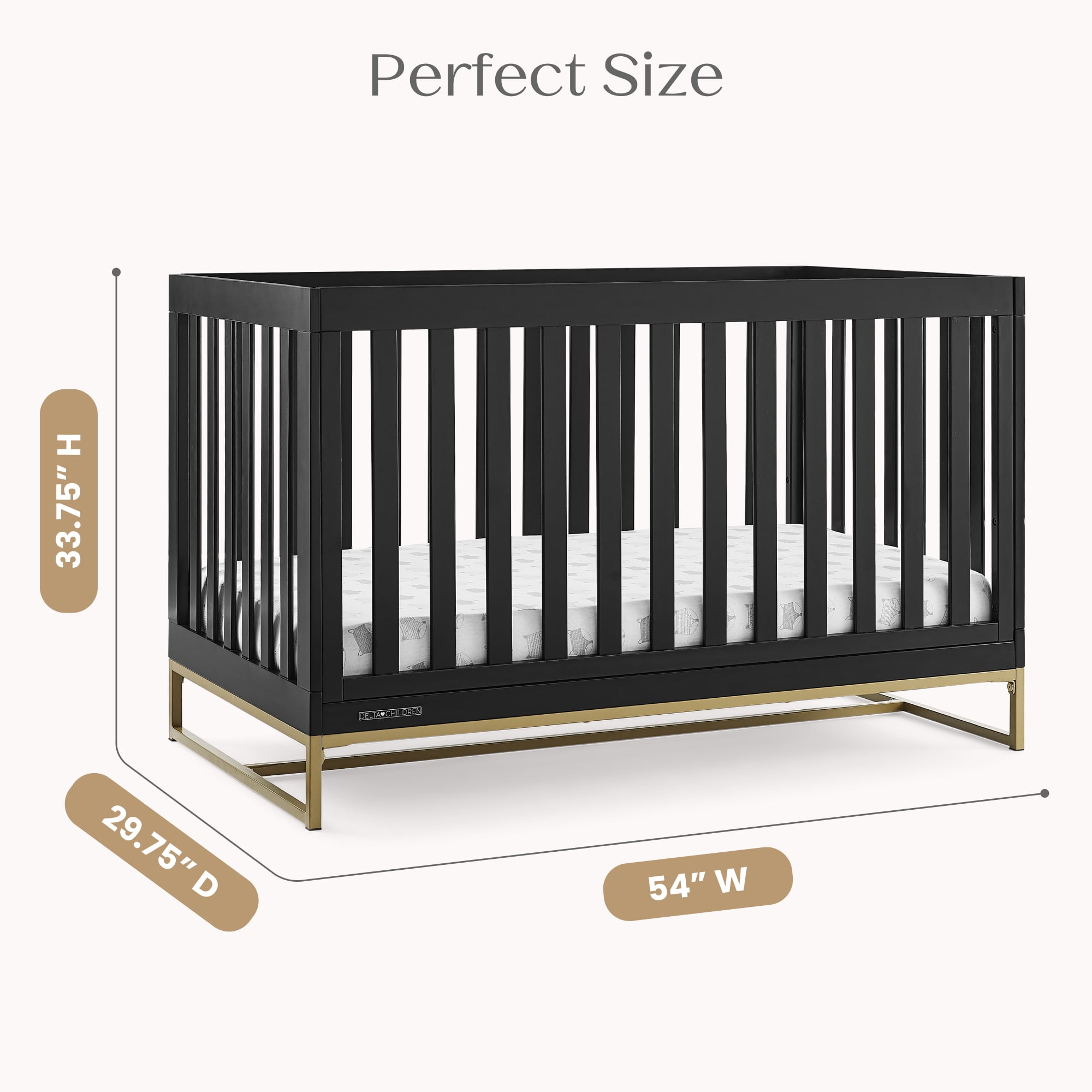 Delta Children Jade 4-in-1 Convertible Baby Crib - Greenguard Gold Certified, Ebony/Bronze
