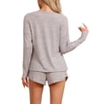 thumbnail image 3 of Conjunto de pijamas para mujer INSPIRE CHIC de manga larga, con cintura elástica, parte superior y pantalones cortos, conjunto de ropa de casa, sudadera con bolsillos, talla XL, color beige, 3 of 6