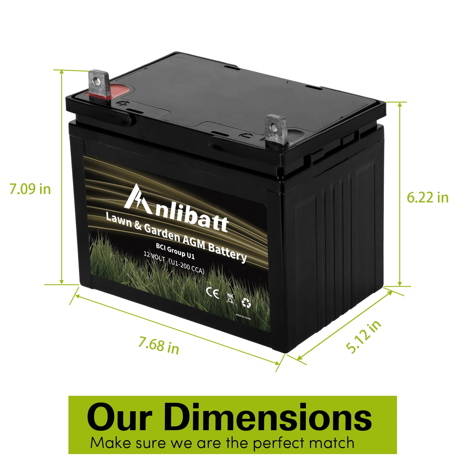 Anlibatt Lawn and Garden AGM Battery, Group Size U1 12 Volt, 200 CCA 24 Amp, Top Post for Lawn Mower/Tractor