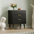 thumbnail image 1 of Commode Moderne Cannelée à 3 Tiroirs - Armoire de Rangement en Bois avec Poignées en Métal Doré - Coffre d'Appoint pour Chambre, Salon, Entrée - Table de Chevet Polyvalente, 1 of 8