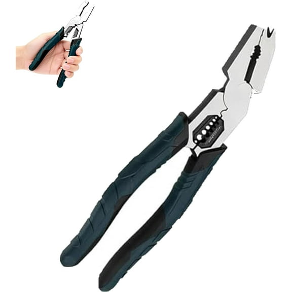 Industrial-Grade 9-in-1 Multi-Function Cutting Plier, Cr-V Steel Wire Cutter Stripper Crimper Nail Puller, Ergonomic Grip Compound Action Tool for Electrical & Home Repair, 1PC