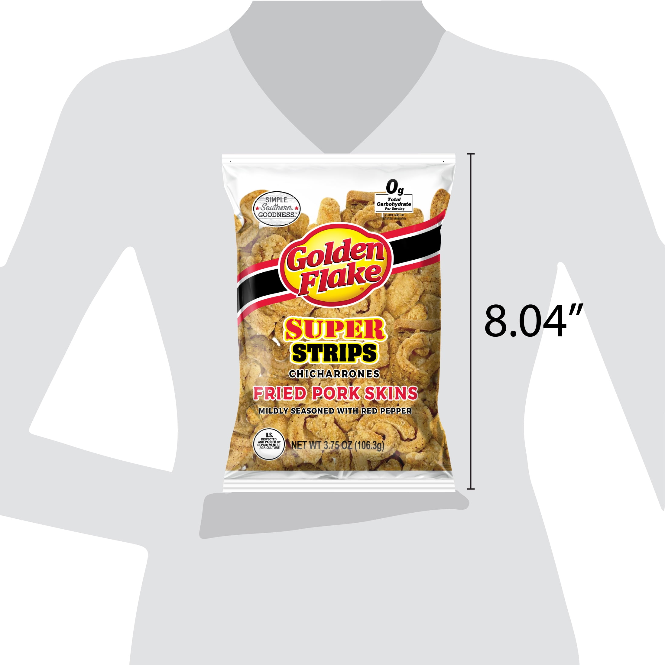 Golden Flake Super Strips Red Pepper Fried Pork Skins, 3.75 oz Bag