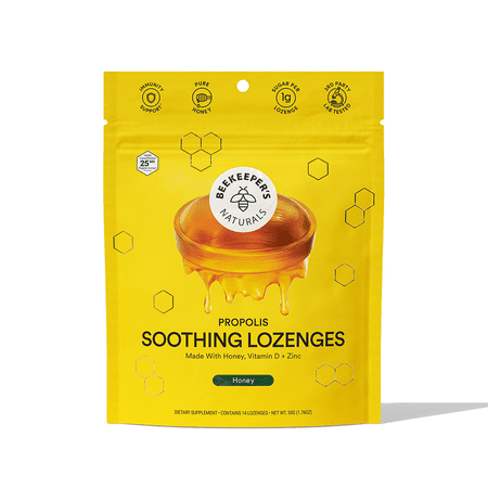 Beekeeper's Propolis Soothing Honey Lozenges, Throat Relief Cough Drops, 14 Ct