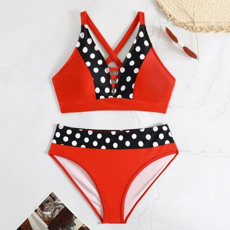 Tawop Womens Swimwear Woman Swimwear Bikini Bottoms Printed Clearance Womens Clothing Red L