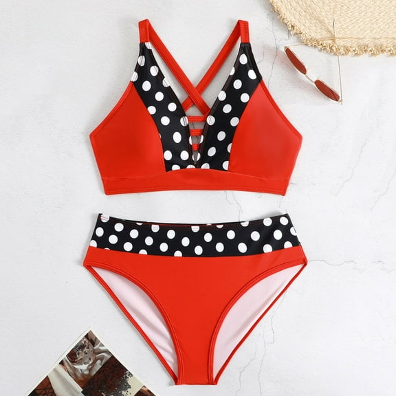 UTSJKR Women Two Piece Swimsuit Retro Halter High Waist Bikini Tummy Control Bathing Suits Lace-up Ruched Vintage Swimwear Red XXL