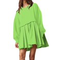 thumbnail image 1 of Womens Oversized Sweatshirt Dress Long Flowy Patchwork Pullover Tops Cute Drop Shoulder Sweatshirts Fall Long Sleeve Mini Dress Teen Girls Crewneck Solid Tunic Pleated Loose Clothing Beig, 1 of 5