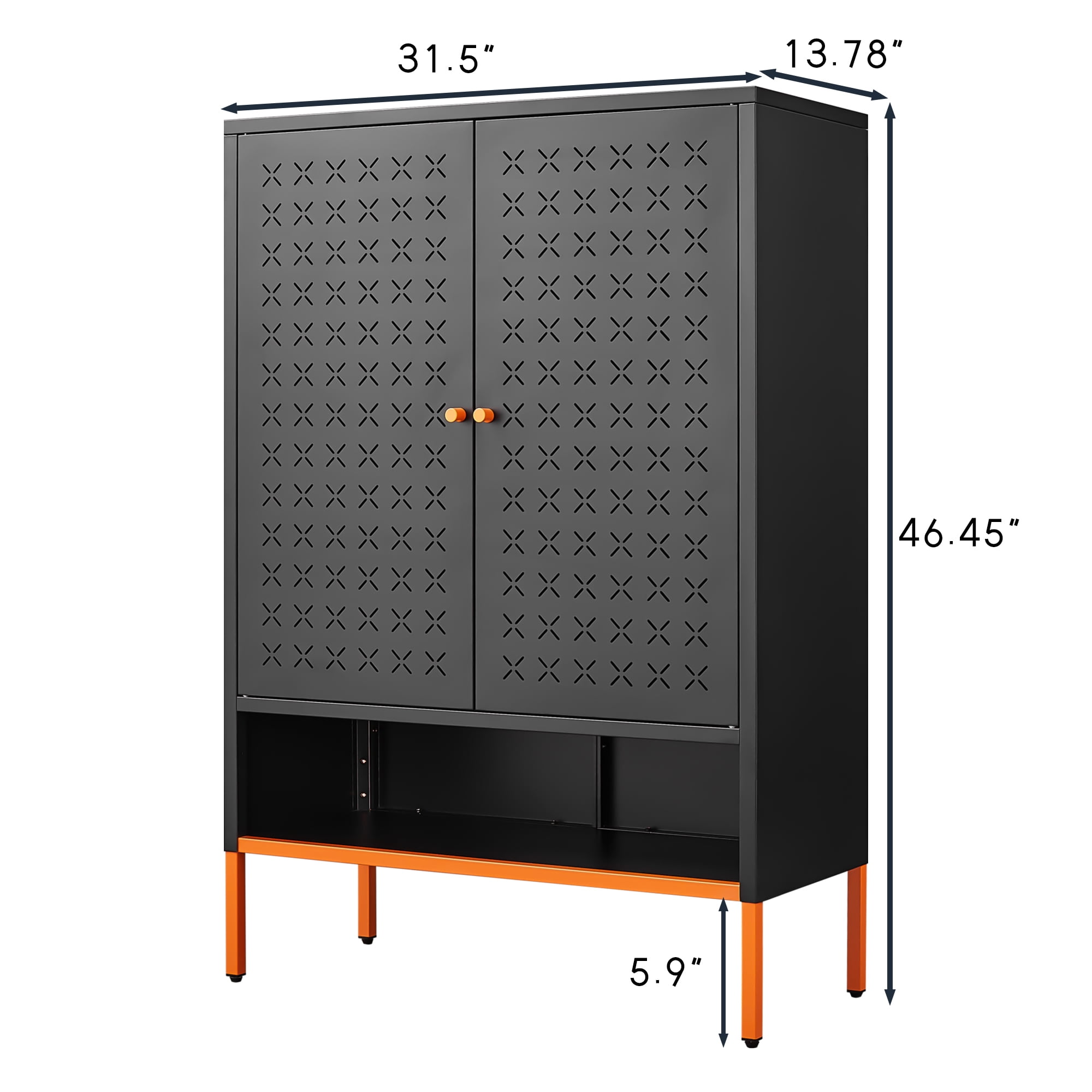 Grid Double Door Shoe Cabinet, 3 Layer Adjustable Compartments for Flexible Storage, Hollow Shoe 15cm Moisture-proof high Foot Design