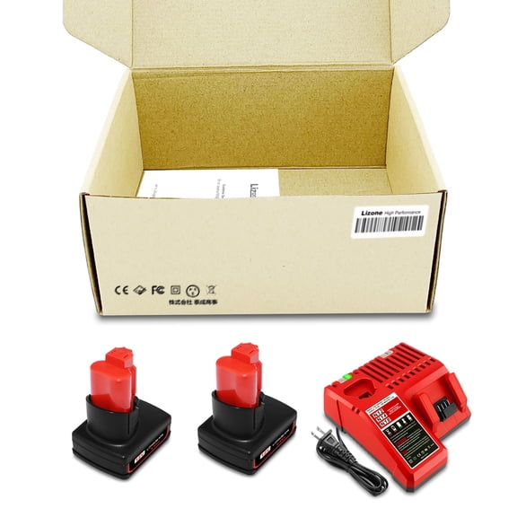 2 Pack 12V 6.5Ah 48-11-2460 Extended Capacity Battery with Charger Combo Replacement for Milwaukee 12V Battery XC 6.0Ah 48-11-2450 48-11-2440 48-11-2462 48-59-1812
