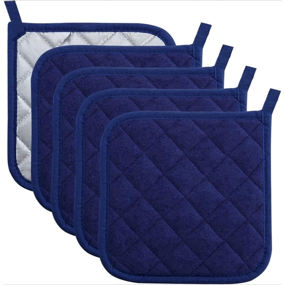 PLERISE Heat Resistant Pot Holders for Kitchen, Dark Blue, 5 Pack