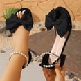 thumbnail image 6 of hoksml Women's Bow Decor Low Block Heel Sandals Pearl Ankle Strap Open Toe Dressy Summer Shoes, 6 of 9