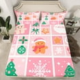thumbnail image 2 of Manfei Merry Xmas Twin Sheet Sets,Lovely Gingerbread Man Twin Fitted Sheet,Pink Green Flat Sheet For Girls,Luxury Bedroom Decor,3-Piece, 2 of 7
