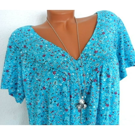 

Simplmasygenix Women Tops Summer Clearance Women Plus Size Short Sleeves V-Neck Print Blouse Pullover Tops Shirt