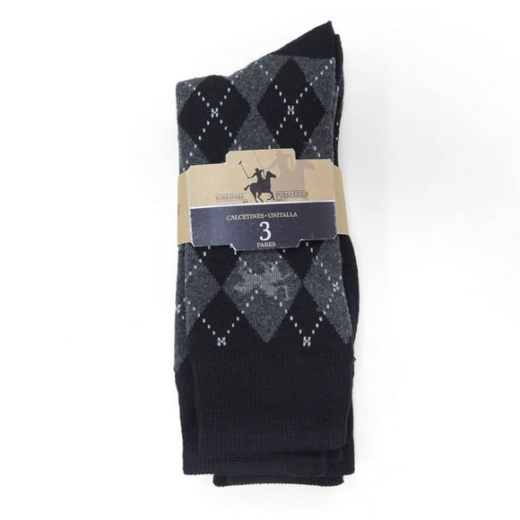 Calcetines Polo Club para Hombre, Rayas y Figuras Negro 3 Pares Unitalla