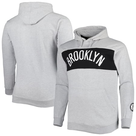Men s Fanatics Heather Gray Brooklyn Nets Big & Tall Wordmark Pullover Hoodie