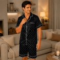 thumbnail image 5 of SONXAHE Couples 2‑Piece Satin Polka Dot Pajama Set Short Sleeve Button Top Matching Shorts Sleepwear, 5 of 9