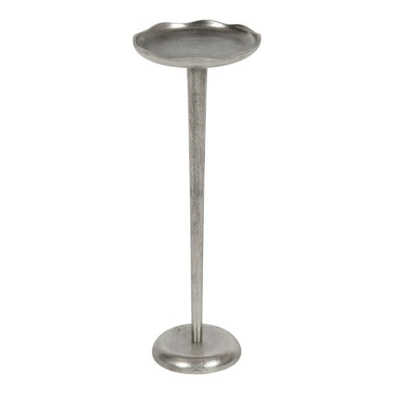 Kate and Laurel Alessia Modern Decorative Metal Drink Table, 8 x 8 x 22, Silver, Stunning Cast Aluminum Pedestal Plant Stand with Rough Texture and Deckled Edge