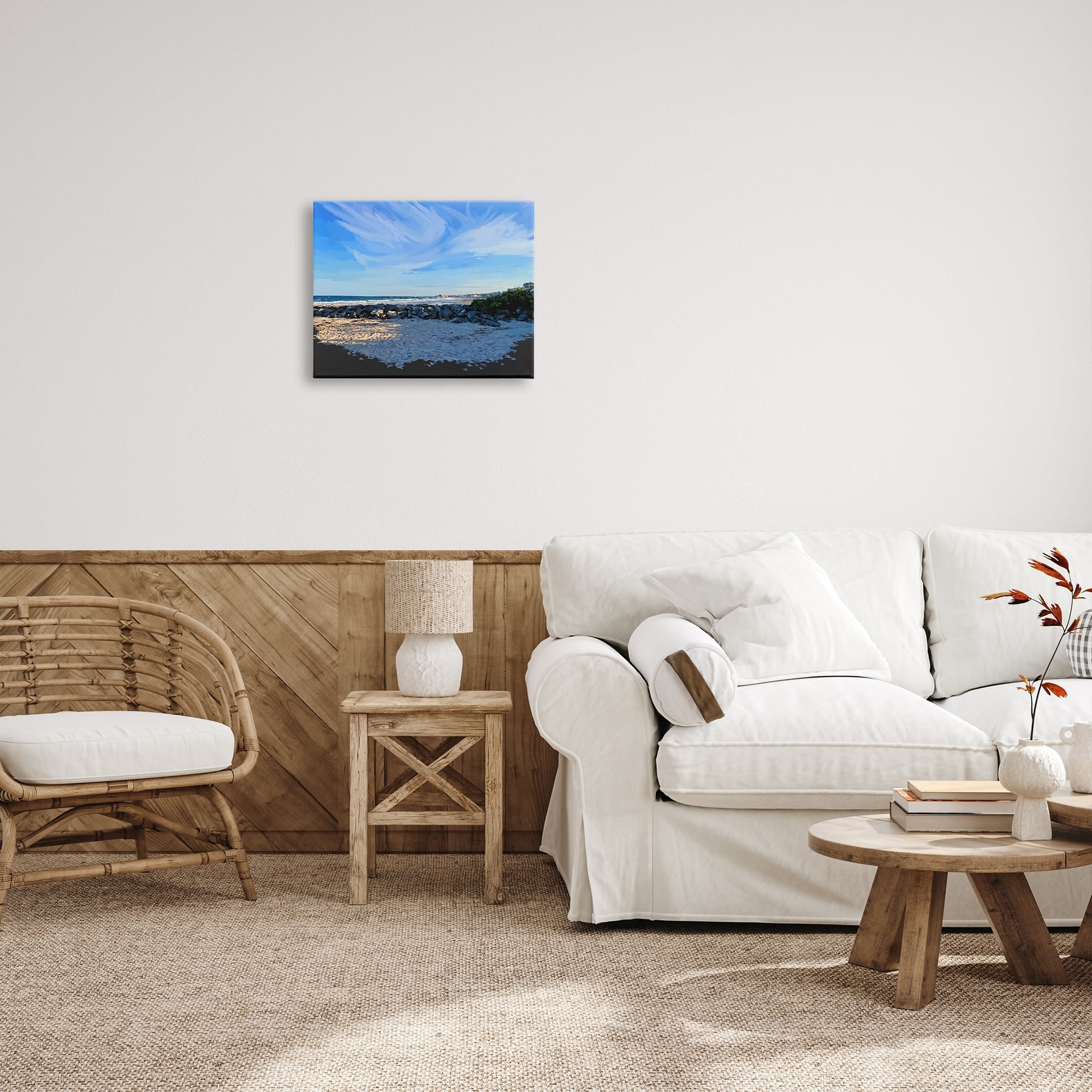 Stupell Rocky Beach Coast Horizon Sky Landscape Painting Gallery Wrapped Canvas Print Wall Art