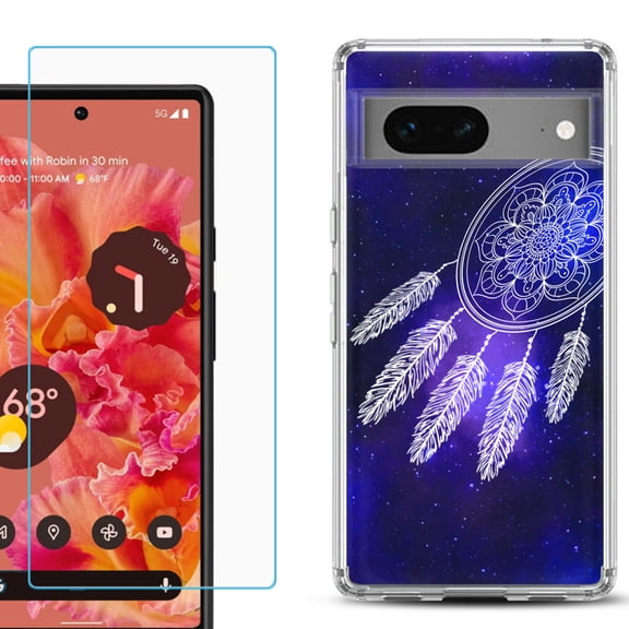 Slim-Fit Gel TPU Phone Case for Google Pixel 7, with Tempered Glass Screen Protector, by OneToughShield ® - Dream Catcher