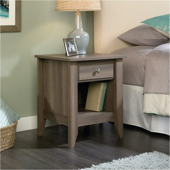 Pemberly Row Transitional Style Bedside Storage Nightstand with Drawer in Diamond Ash