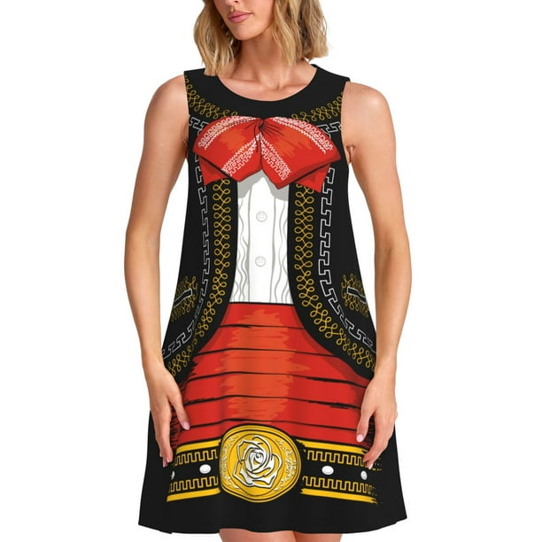 Fotbe CHARRO SUIT Vestido de Verano sin Mangas para Mujer – Vestido Midi Línea A, Estilo Camiseta Floral, Vestido Playero Casual y Fluido
