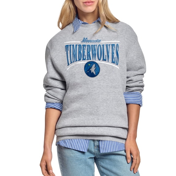 Women's Starter Gray Minnesota Timberwolves Arch Stripe Fleece Crewneck Sweatshirt