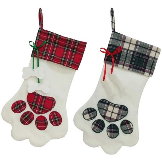 2 piezas de calcetines navideños para mascotas de 45 x 20 cm de tamaño, calcetines navideños con patas de perro, calcetines navideños para mascotas, regalos para niños, rojo/azul