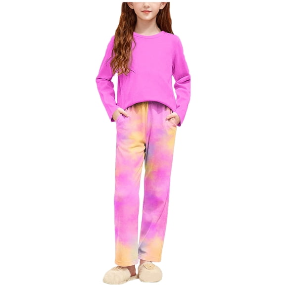 Conjuntos de blusas y camisas de cuello redondo y manga larga con estampado para niños, top de manga larga con cuello redondo, pantalones con cintura elástica, conjunto de traje de casa para niños de