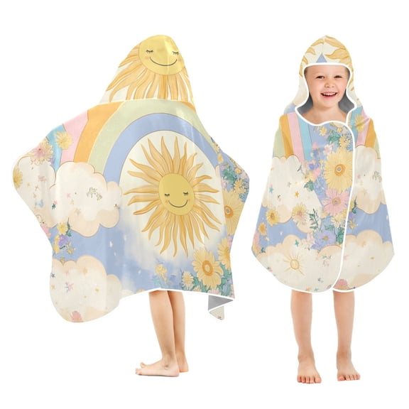 Yayeee Kids Hooded Towels Toddler Soft Absorbent Beach Bathing Wrap 50" x 23.5", Purple Rainbow Clouds
