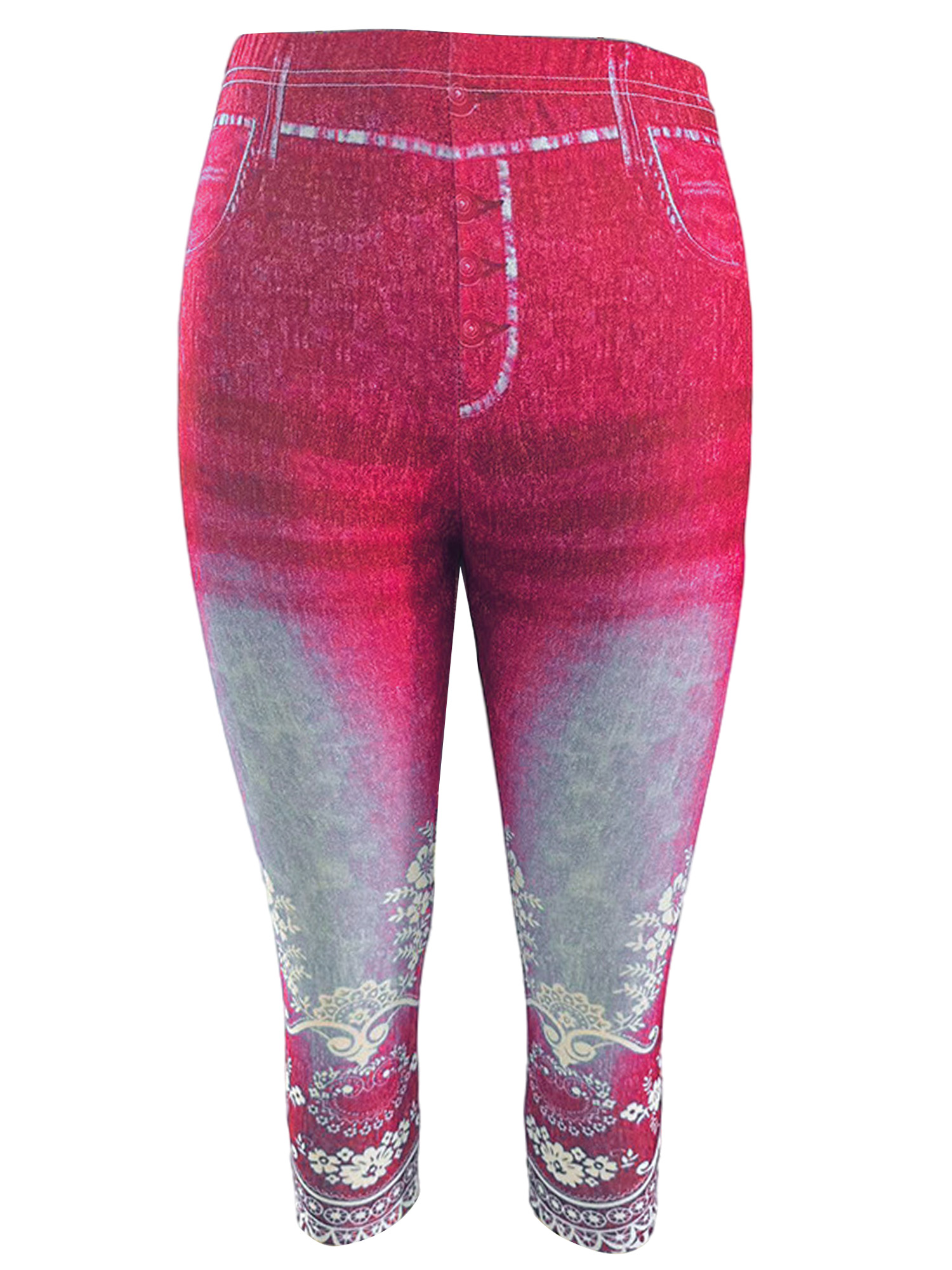 Sanviglor Women Look Print Jean Capri Leggings Tummy Control Printed