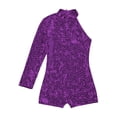 thumbnail image 4 of Aiihoo Girls Sparkly Long Sleeve Ballet Dance Unitard Athletic Gymnastics Leotard Shorts Jumpsuit Dancewear Purple 14, 4 of 5