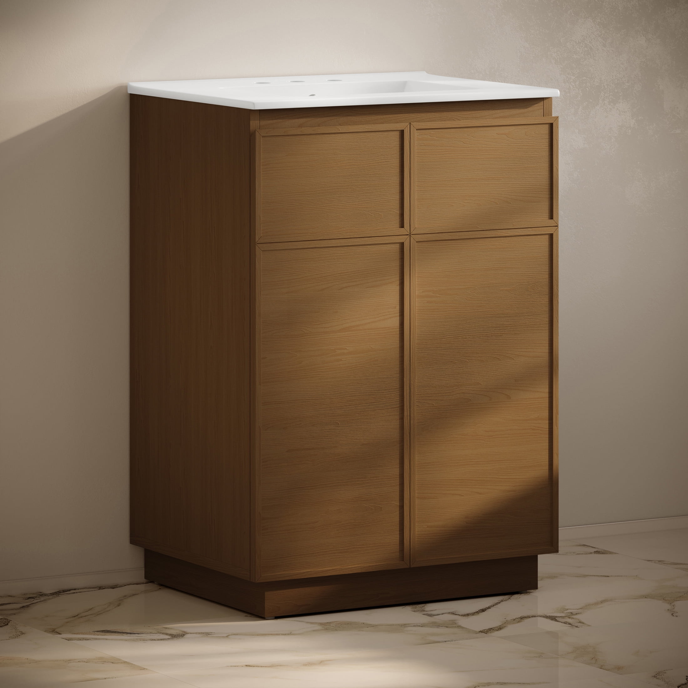 St. Tropez 24" Freestanding Bathroom Vanity in Brown Oak with 3-Hole Widespread Sink Top