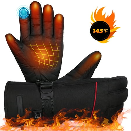 

MOVTOTOP 5000mAh 3 Levels Rechargeable Heated Gloves Winter Hand Warm Gloves for Skiing Cycling Riding Size L (Black and Red)